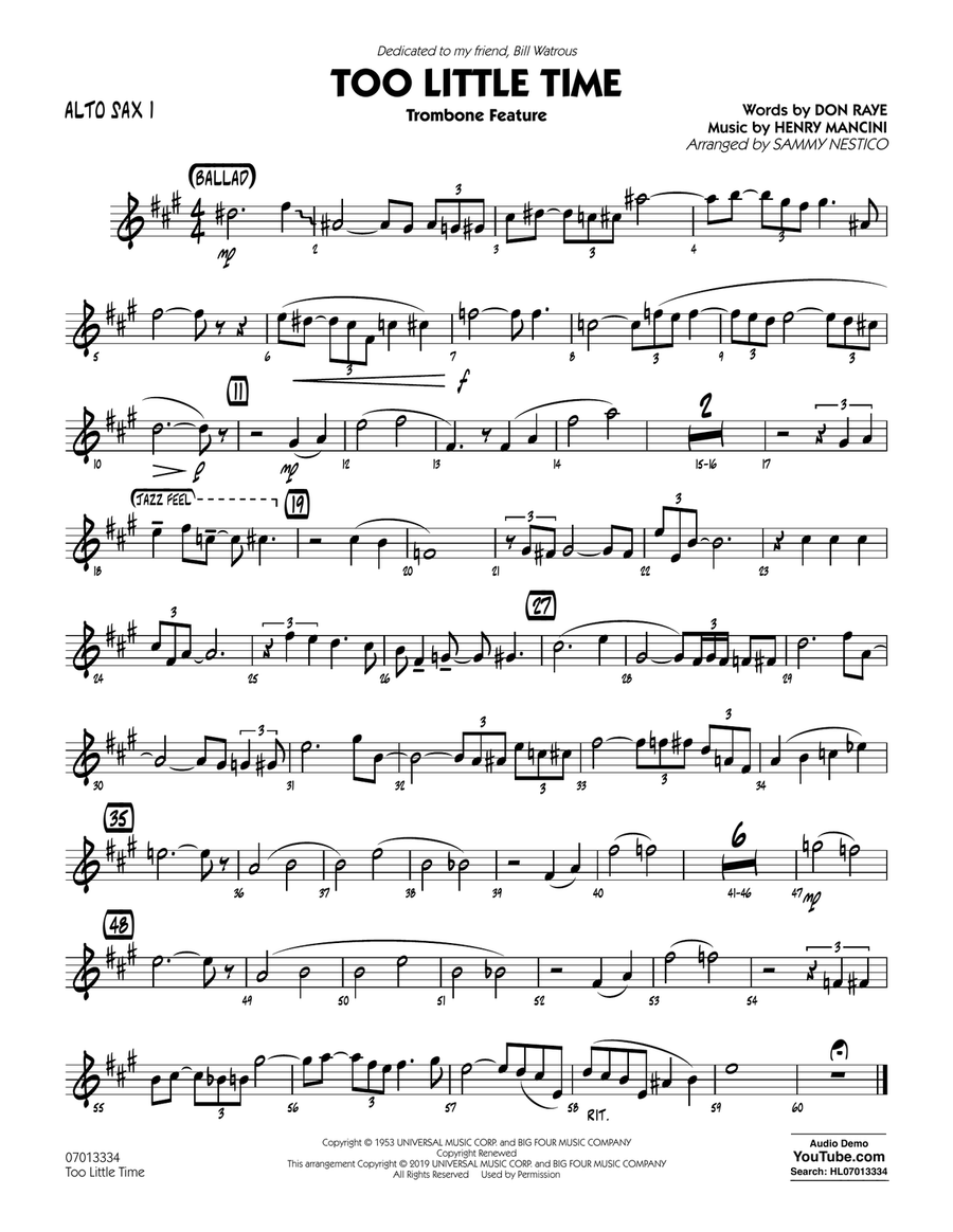 Too Little Time (arr. Sammy Nestico) - Conductor Score (Full Score) - Alto Sax 1 Jazz Ensemble scores gallery preview page 1