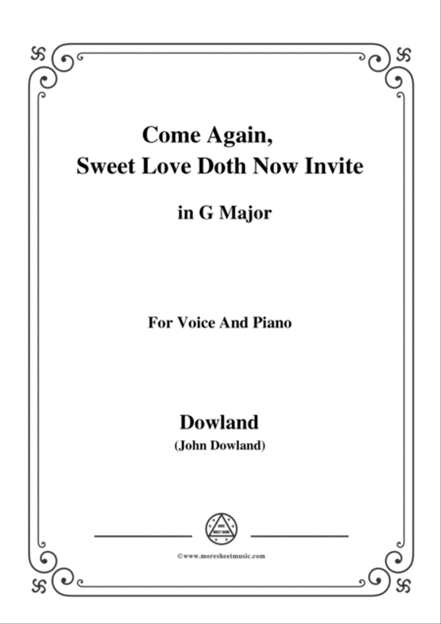 Dowland-Come Again, Sweet Love Doth Now Invite in G Major, for Voice and Piano Voice Solo scores gallery preview page 1
