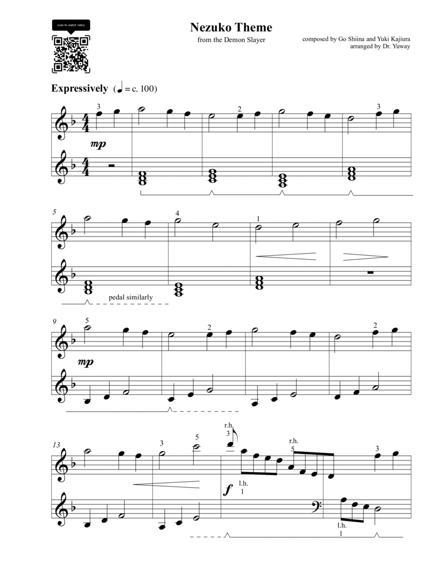 Nezuko Easy Piano scores gallery preview page 1