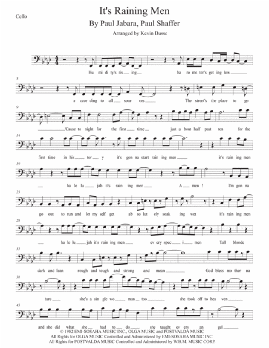It's Raining Men Cello Solo scores gallery preview page 1