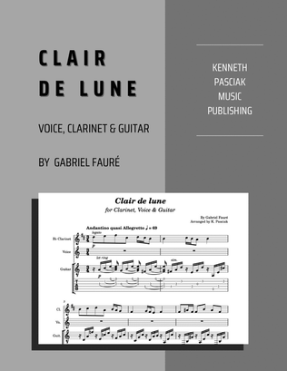 Book cover for Clair de Lune (for Clarinet, Voice & Guitar)