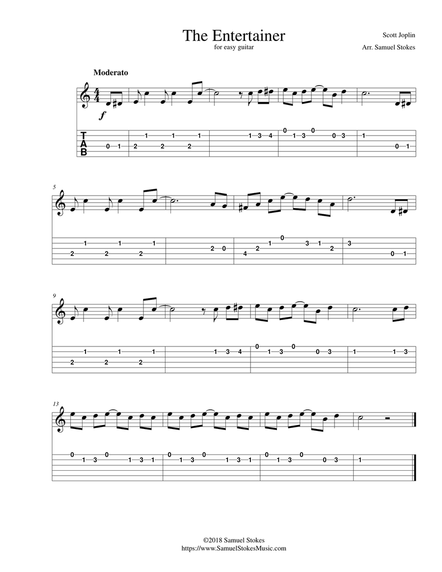 The Entertainer - for easy guitar with TAB Acoustic Guitar scores gallery preview page 1