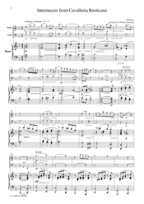 Mascagni Intermezzo from Cavalleria Rusticana, for piano trio, PM001