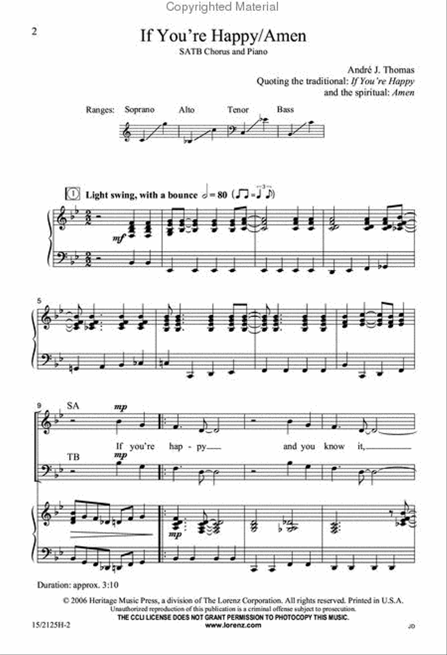 If You're Happy/Amen 4-Part scores gallery preview page 2
