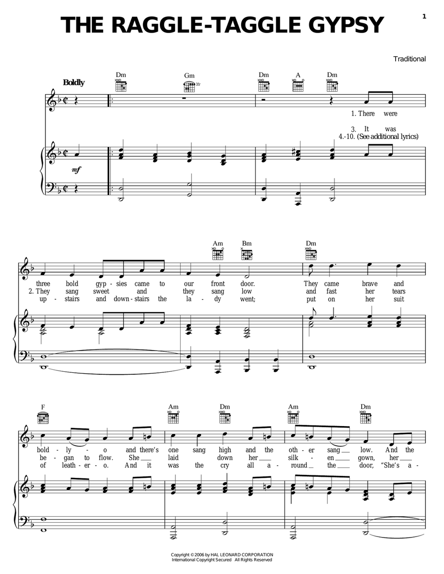 The Raggle Taggle Gypsy Piano, Vocal, Guitar scores gallery preview page 1