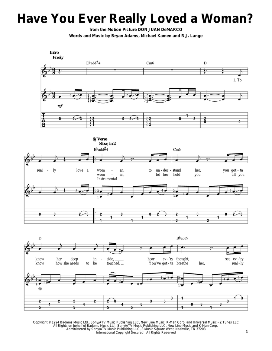 Have You Ever Really Loved A Woman? Acoustic Guitar scores gallery preview page 1