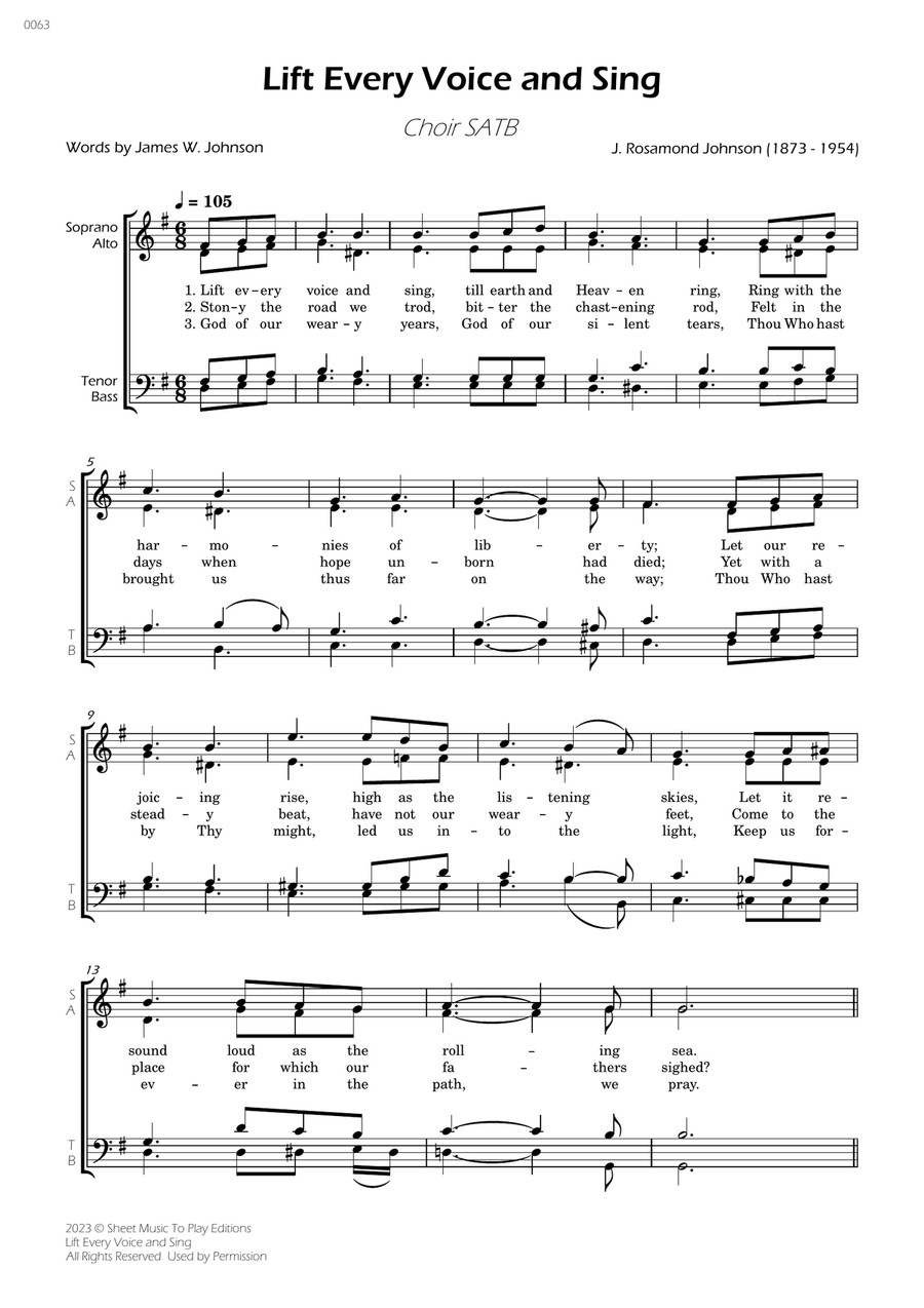Lift Every Voice and Sing - Choir SATB Lift Every Voice and Sing - Choir SATB 4-Part scores gallery preview page 1