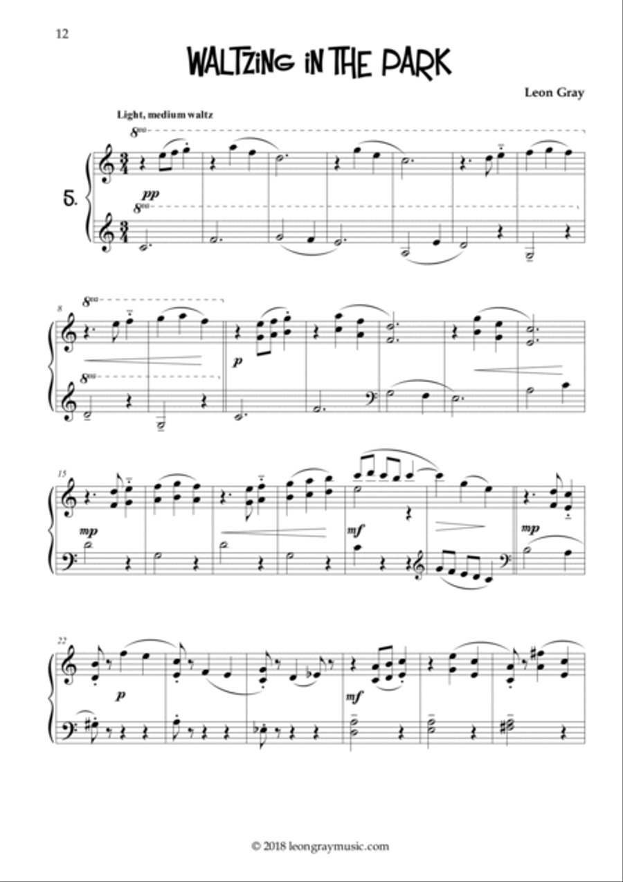 Waltzing in the Park (No. 5), Dottystripe Lane © 2019 Leon Gray Piano Solo scores gallery preview page 2