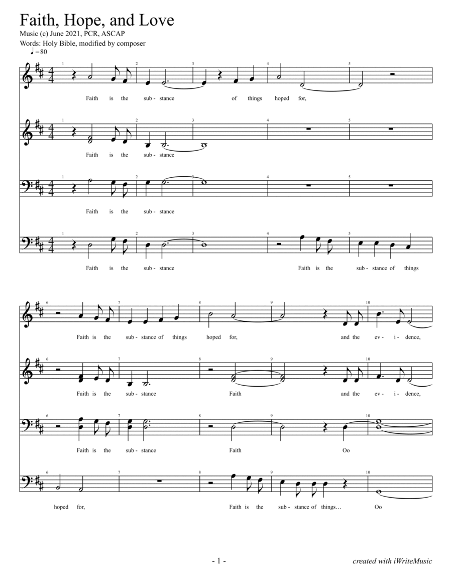 Faith, Hope, and Love 4-Part scores gallery preview page 1