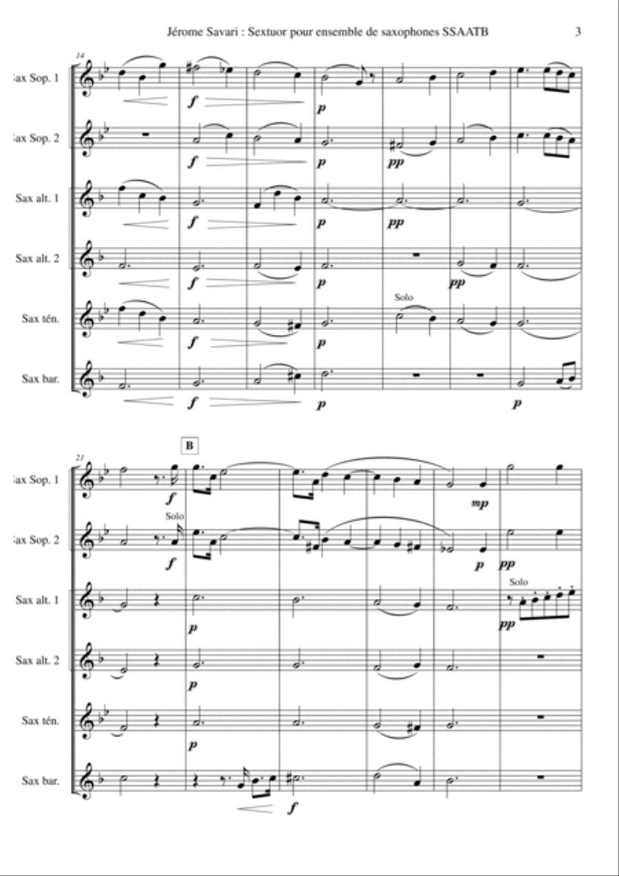 Jérôme Savari: Sextet for SSAATB saxophone sextet SSAATB scores gallery preview page 3