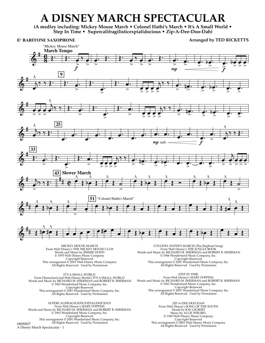 A Disney March Spectacular - Eb Baritone Saxophone Baritone Saxophone scores gallery preview page 1