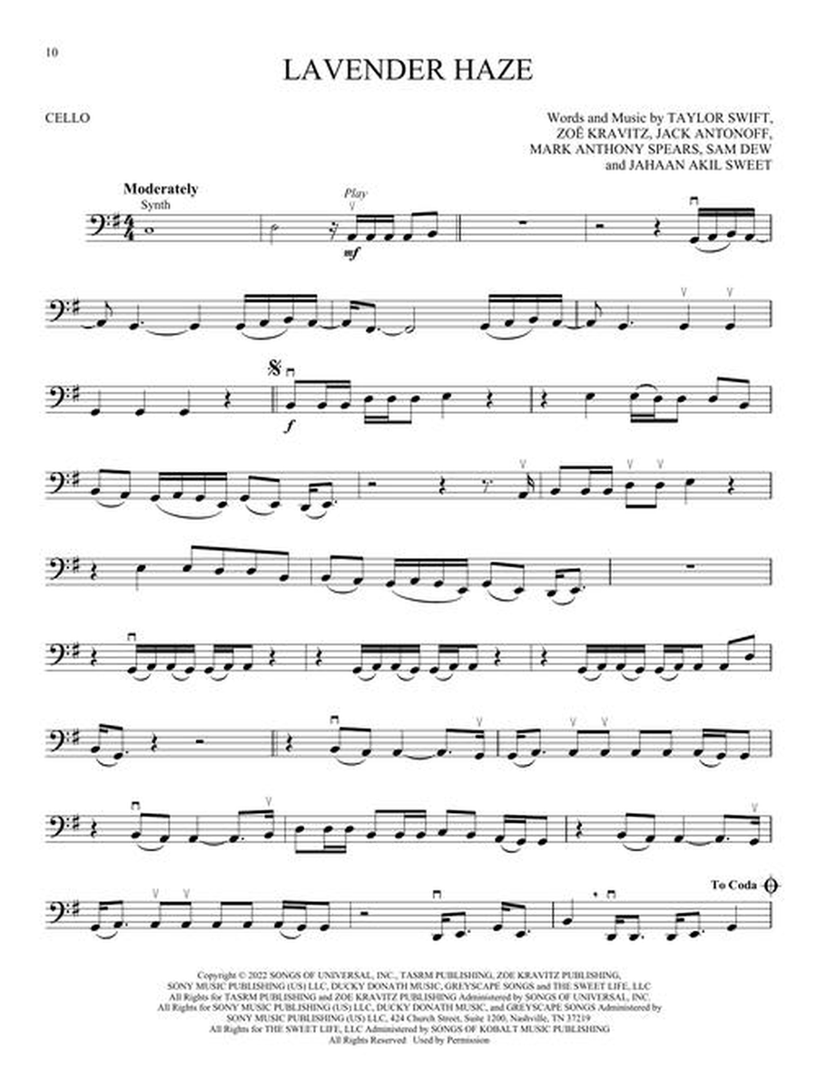 Taylor Swift – Selections from Midnights & The Tortured Poets Department Cello scores gallery preview page 5
