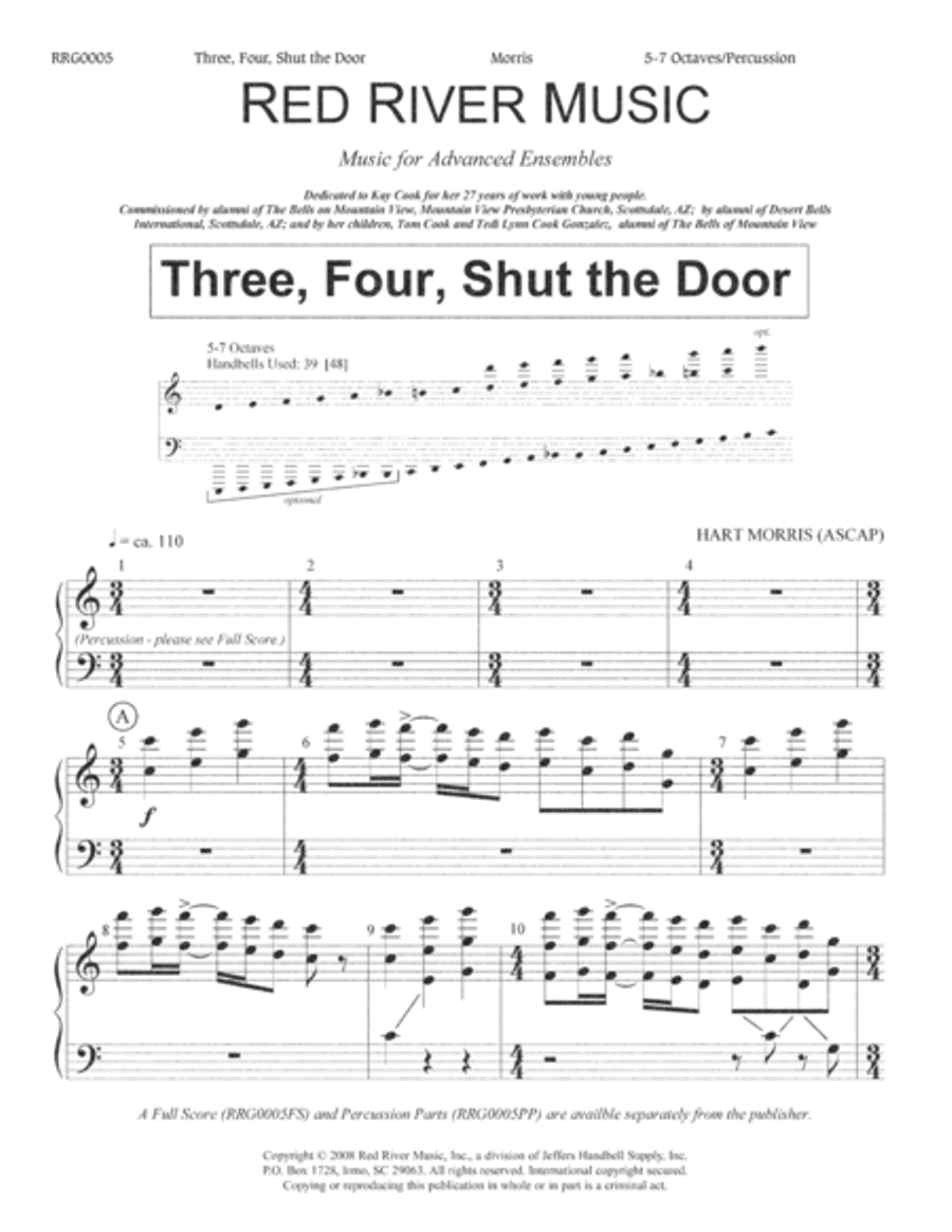 Three Four Shut the Door Handbell Choir scores gallery preview page 1