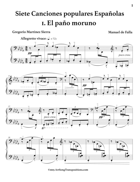 DE FALLA: Siete Canciones Populares Españolas (transposed down one half step)