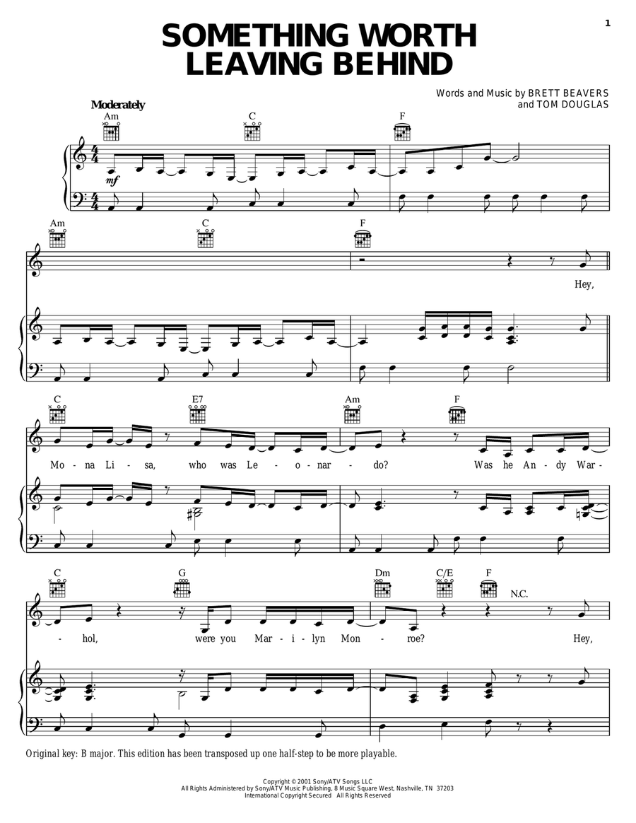 Something Worth Leaving Behind Piano, Vocal, Guitar scores gallery preview page 1