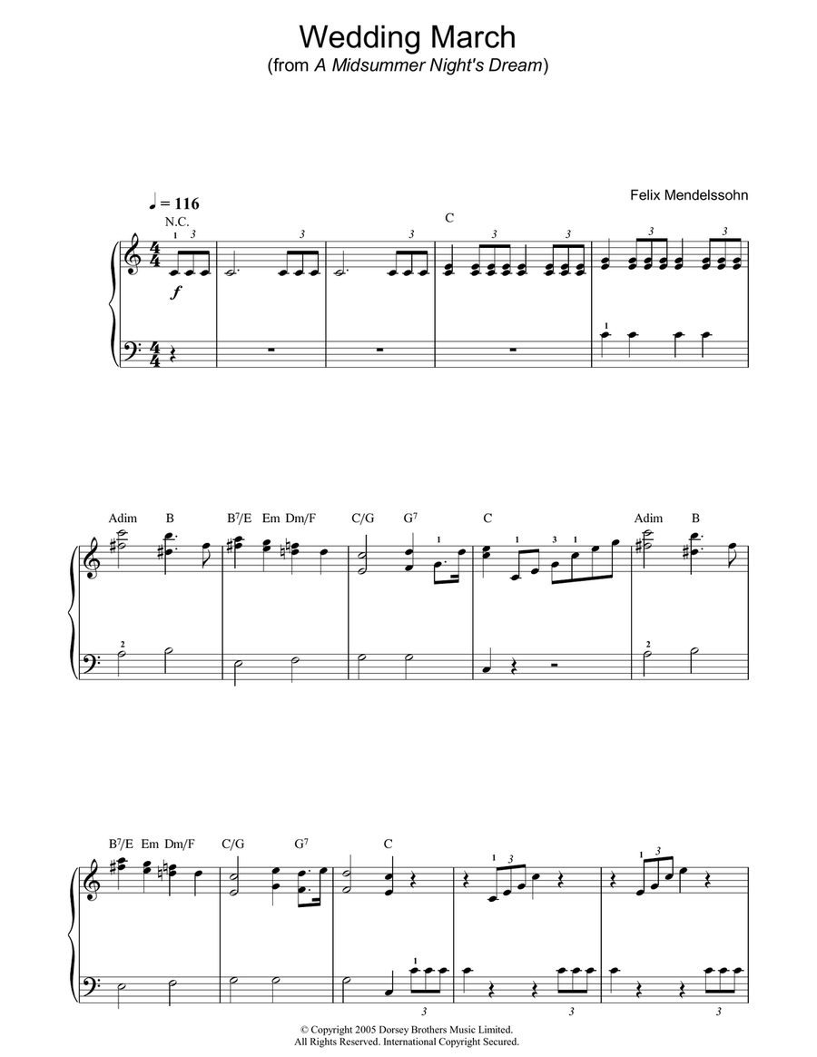 Wedding March Piano, Vocal, Guitar scores gallery preview page 1