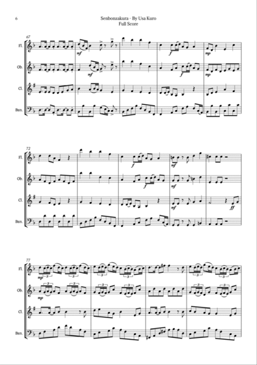 Senbonzakura Woodwind Quartet scores gallery preview page 6