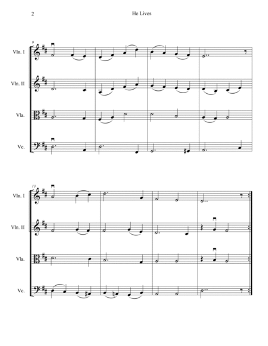 He Lives (String Quartet) String Quartet scores gallery preview page 2