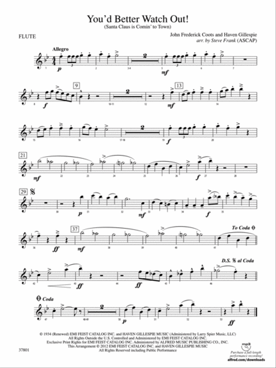 You'd Better Watch Out!: Flute Concert Band scores gallery preview page 1