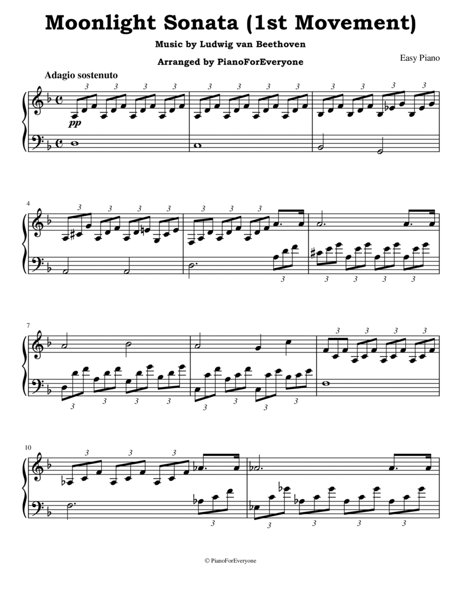 Moonlight Sonata 1st Movement - Beethoven (Easy Piano) Easy Piano scores gallery preview page 1