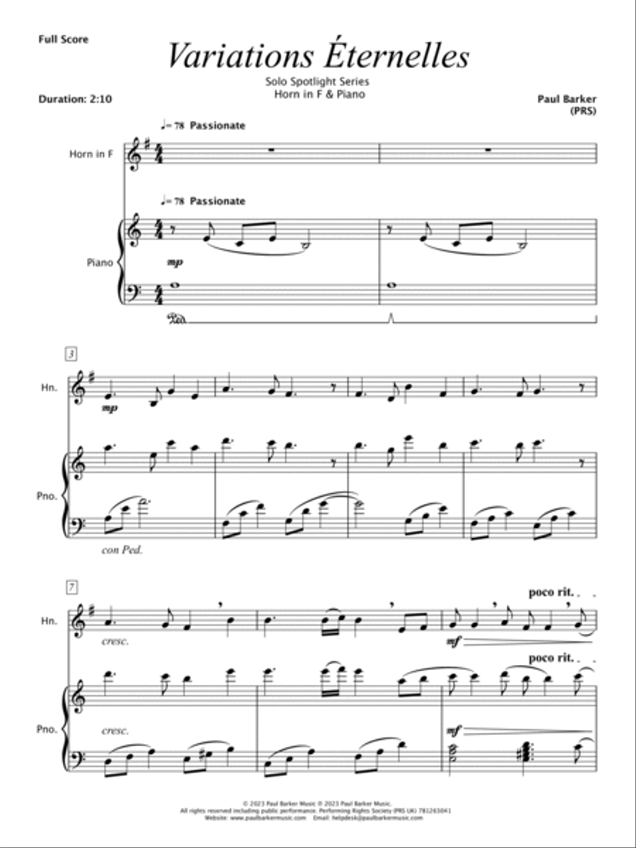 Variations Eternelles (French Horn & Piano) Chamber Music scores gallery preview page 2