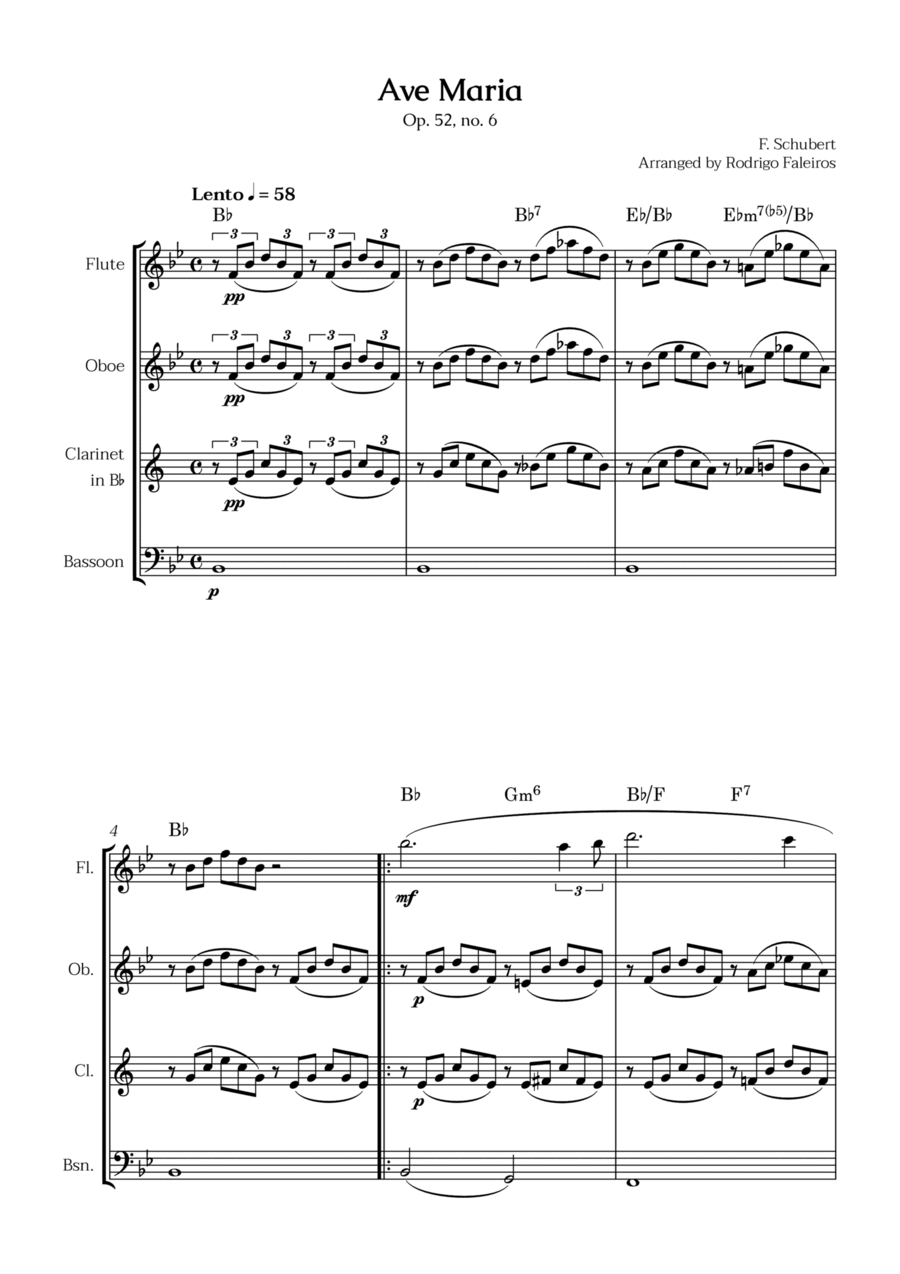 Ave Maria (Schubert) Woodwind Quartet scores gallery preview page 1