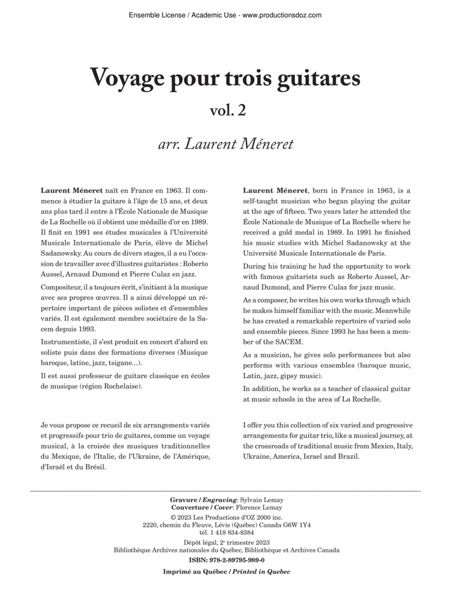 Voyage pour trois guitares, vol. 2 Guitar Ensemble scores gallery preview page 1