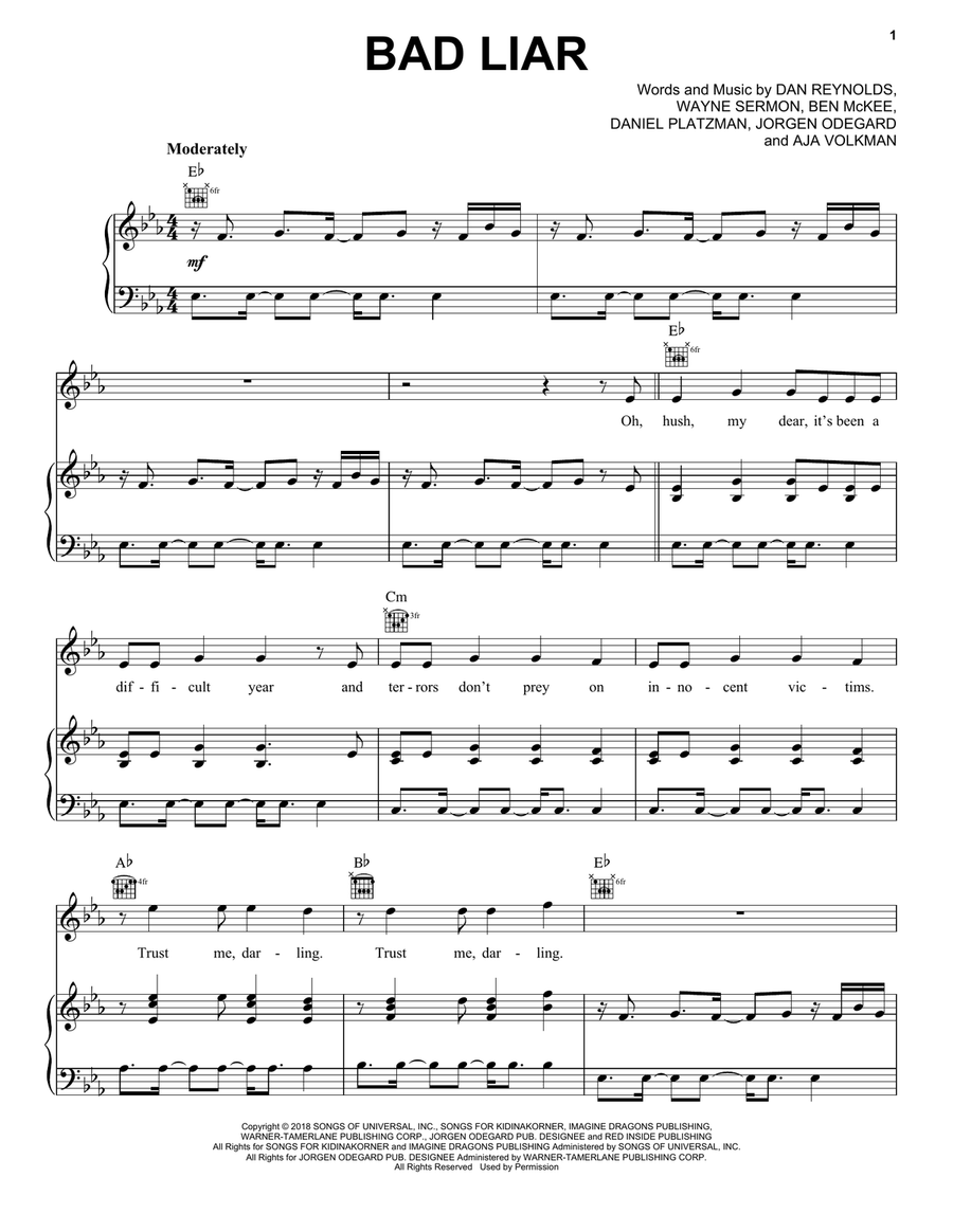 Bad Liar Bad Liar Piano, Vocal, Guitar scores gallery preview page 1