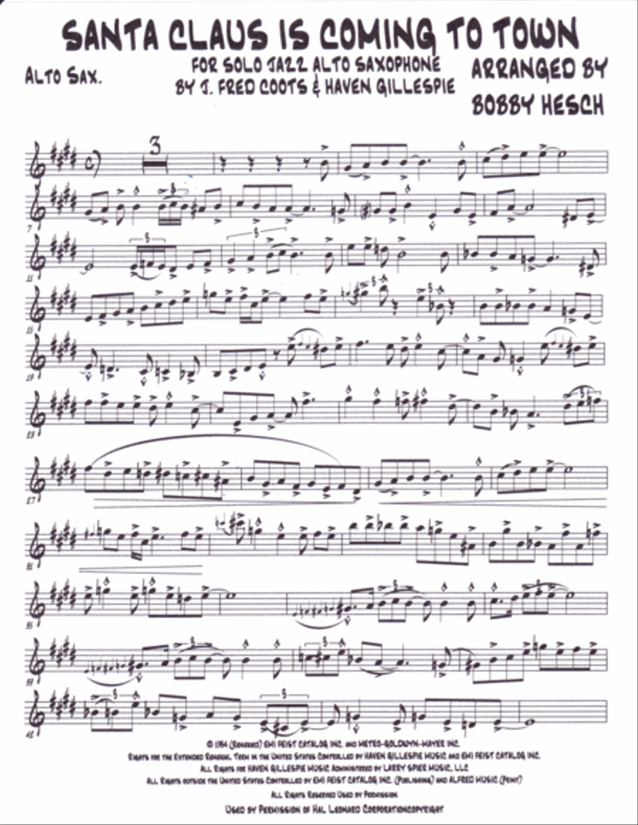 Santa Claus Is Comin' To Town Alto Saxophone scores gallery preview page 2