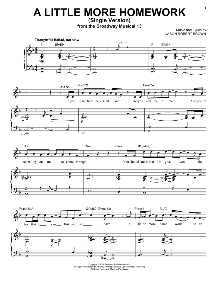 A Little More Homework (from 13: The Musical) Piano, Vocal scores gallery preview page 1
