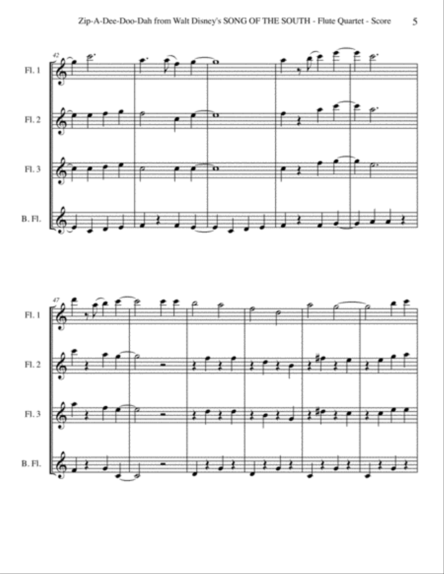 Zip-A-Dee-Doo-Dah Woodwind Quartet scores gallery preview page 5