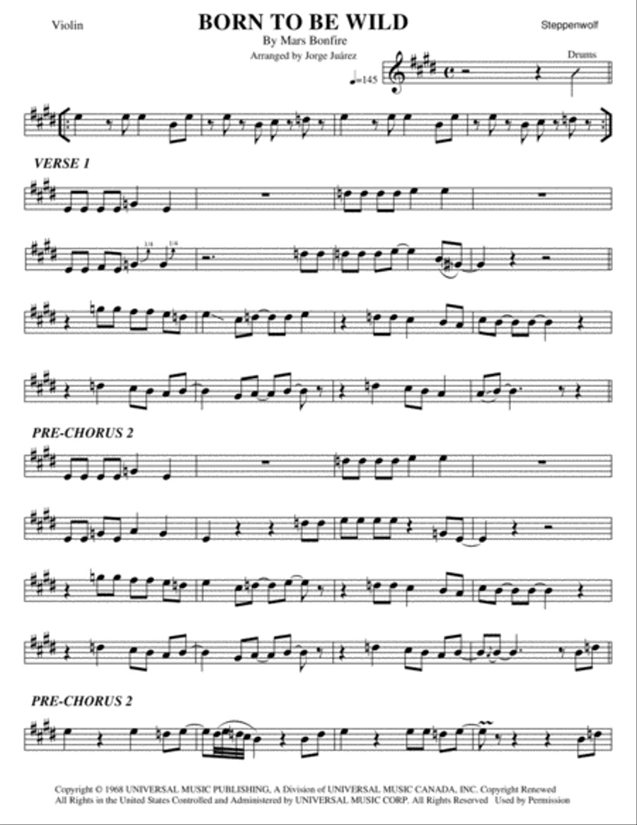 Born To Be Wild Violin Solo scores gallery preview page 1