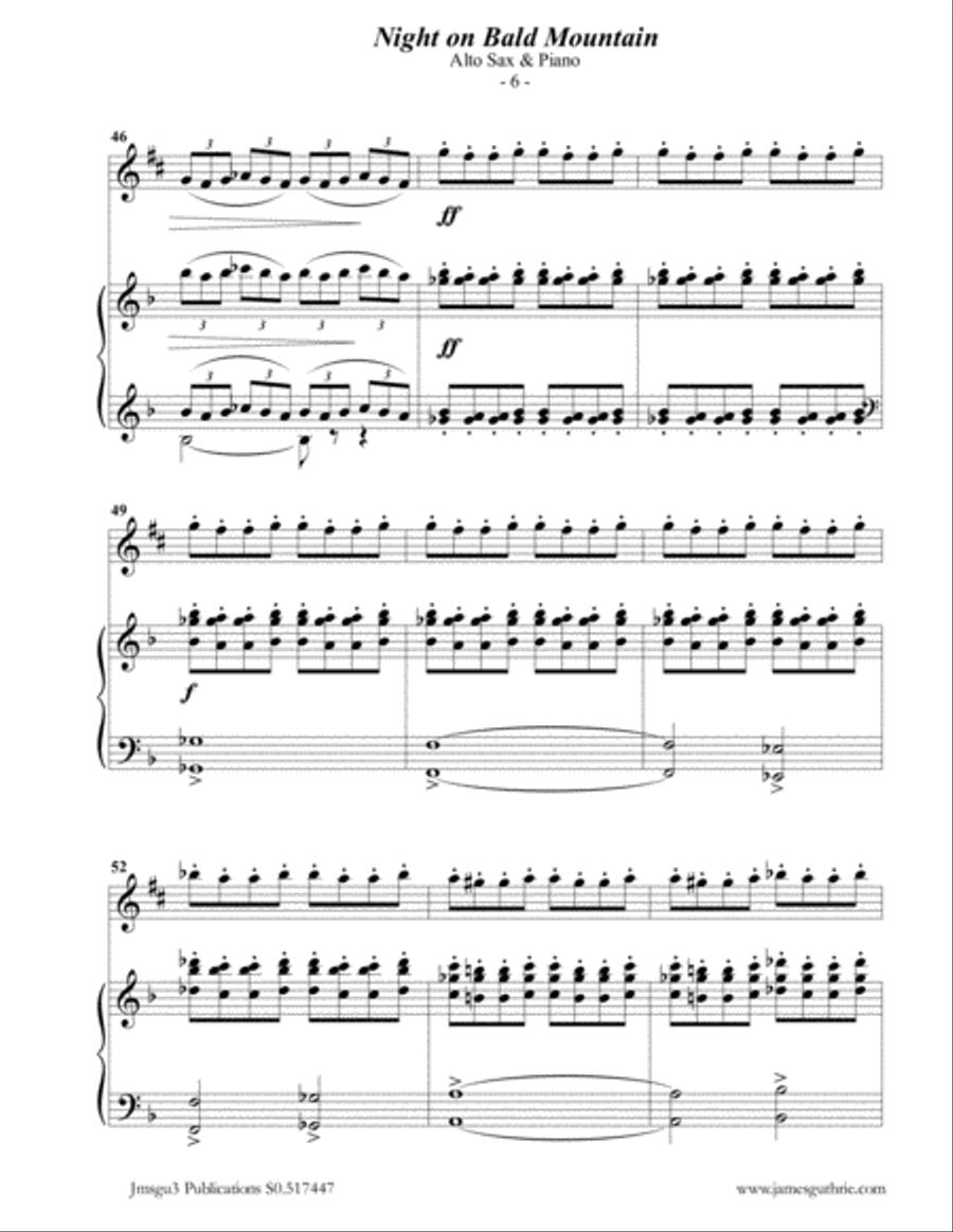 Mussorgsky: Night on Bald Mountain for Alto Sax & Piano Alto Saxophone scores gallery preview page 6