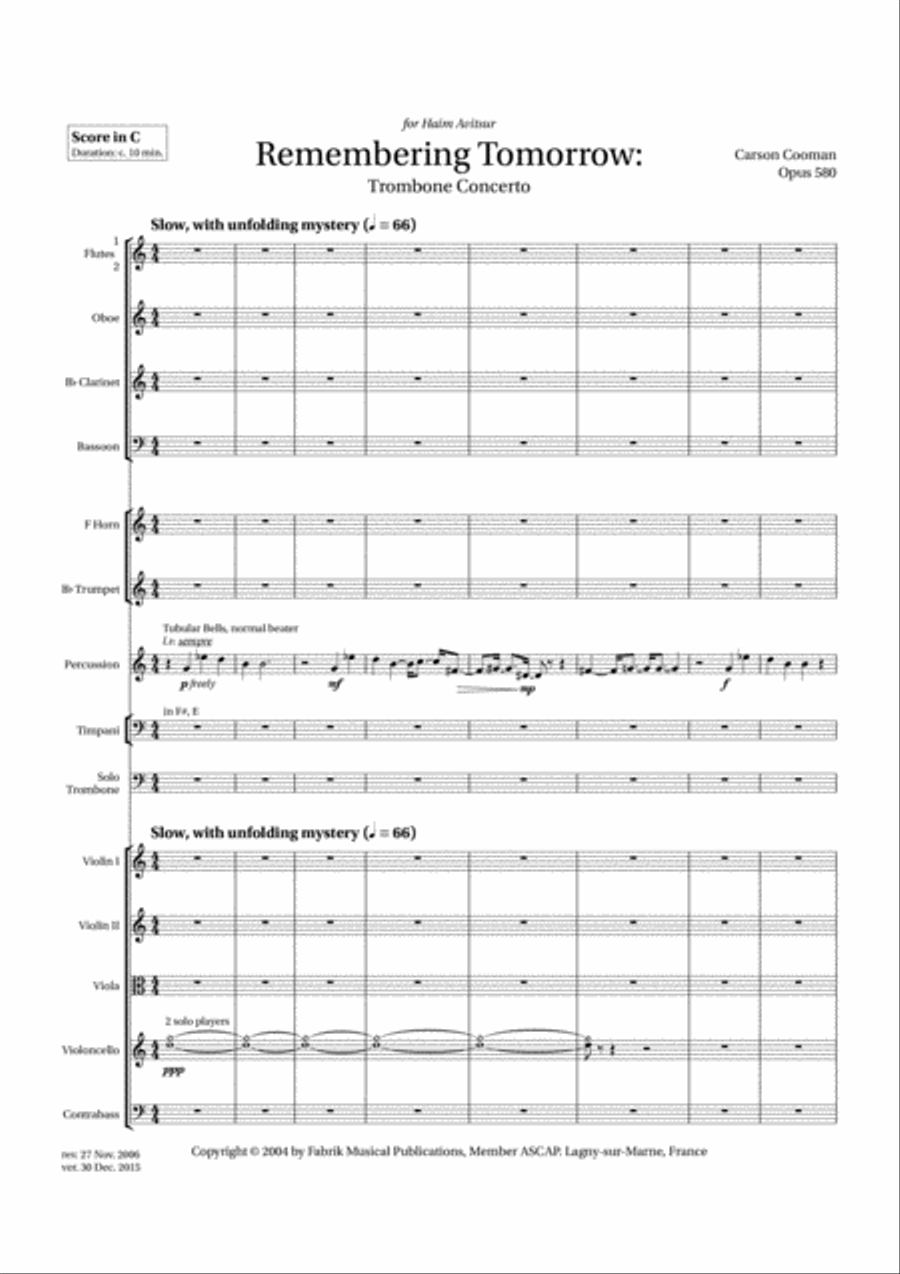 Carson Cooman: Remembering Tomorrow: Trombone Concerto - Score Only