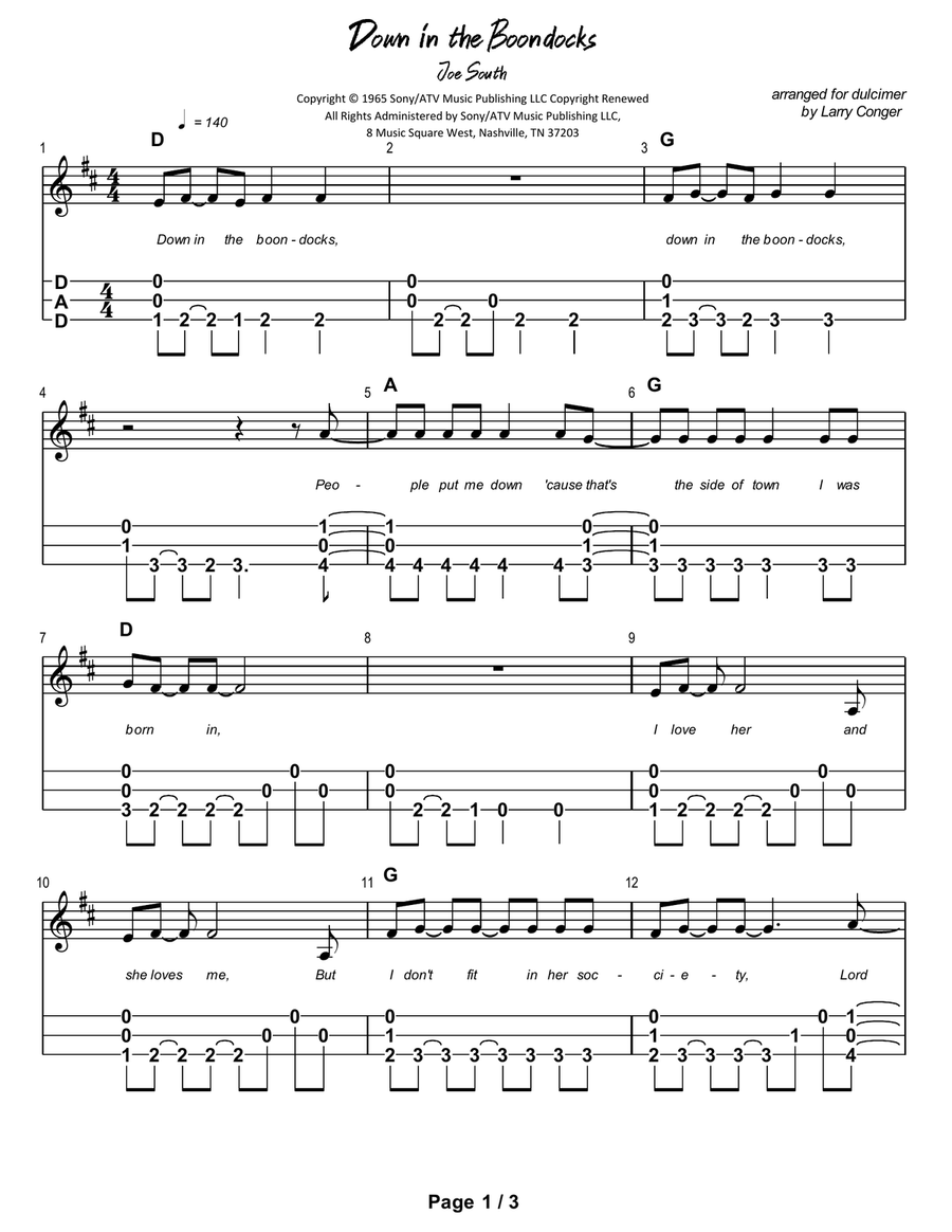Down In The Boondocks Down In The Boondocks Dulcimer scores gallery preview page 2
