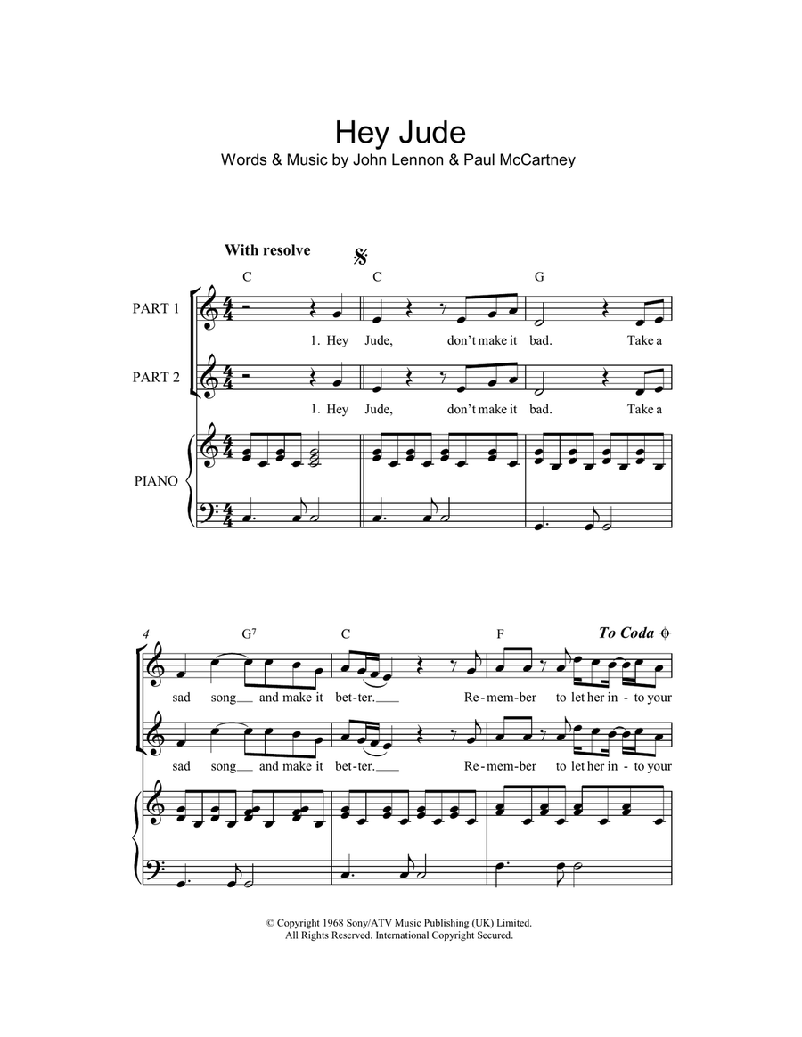 Hey Jude (arr. Rick Hein) 2-Part scores gallery preview page 1