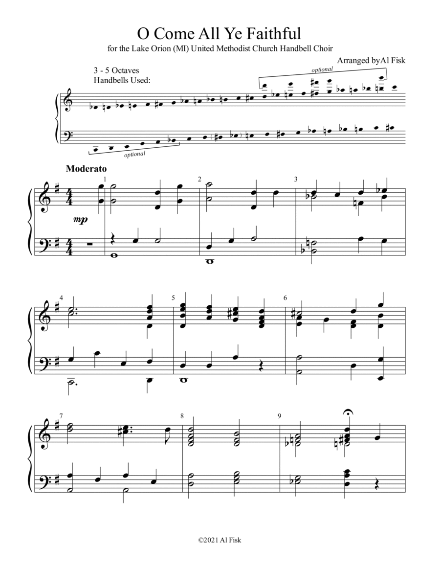 O Come All Ye Faithful Handbell Choir scores gallery preview page 1