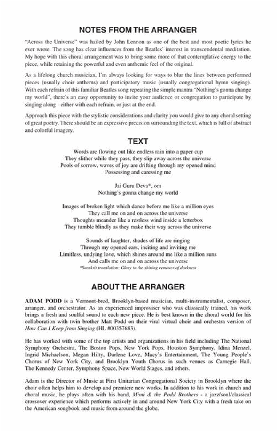 Across the Universe 4-Part scores gallery preview page 3
