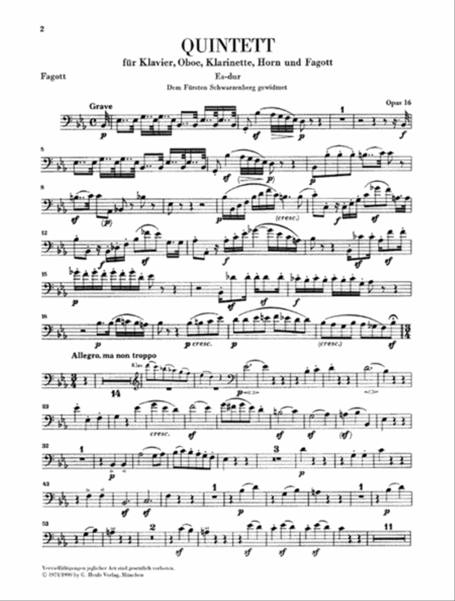 Quintet for Piano and Wind Instruments in E-flat Major, Op. 16 Bassoon scores gallery preview page 5