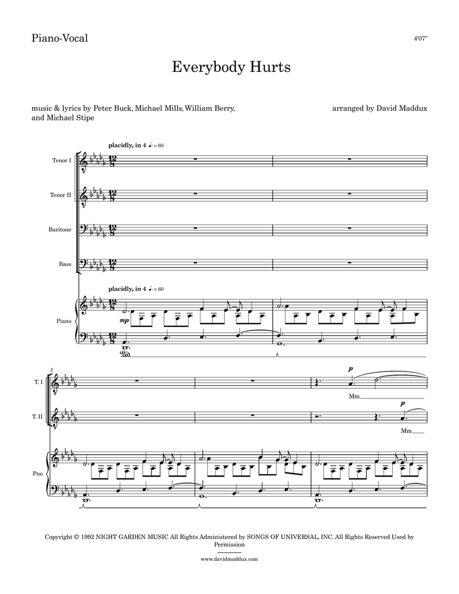 Everybody Hurts by R.E.M. TTBB - Digital Sheet Music