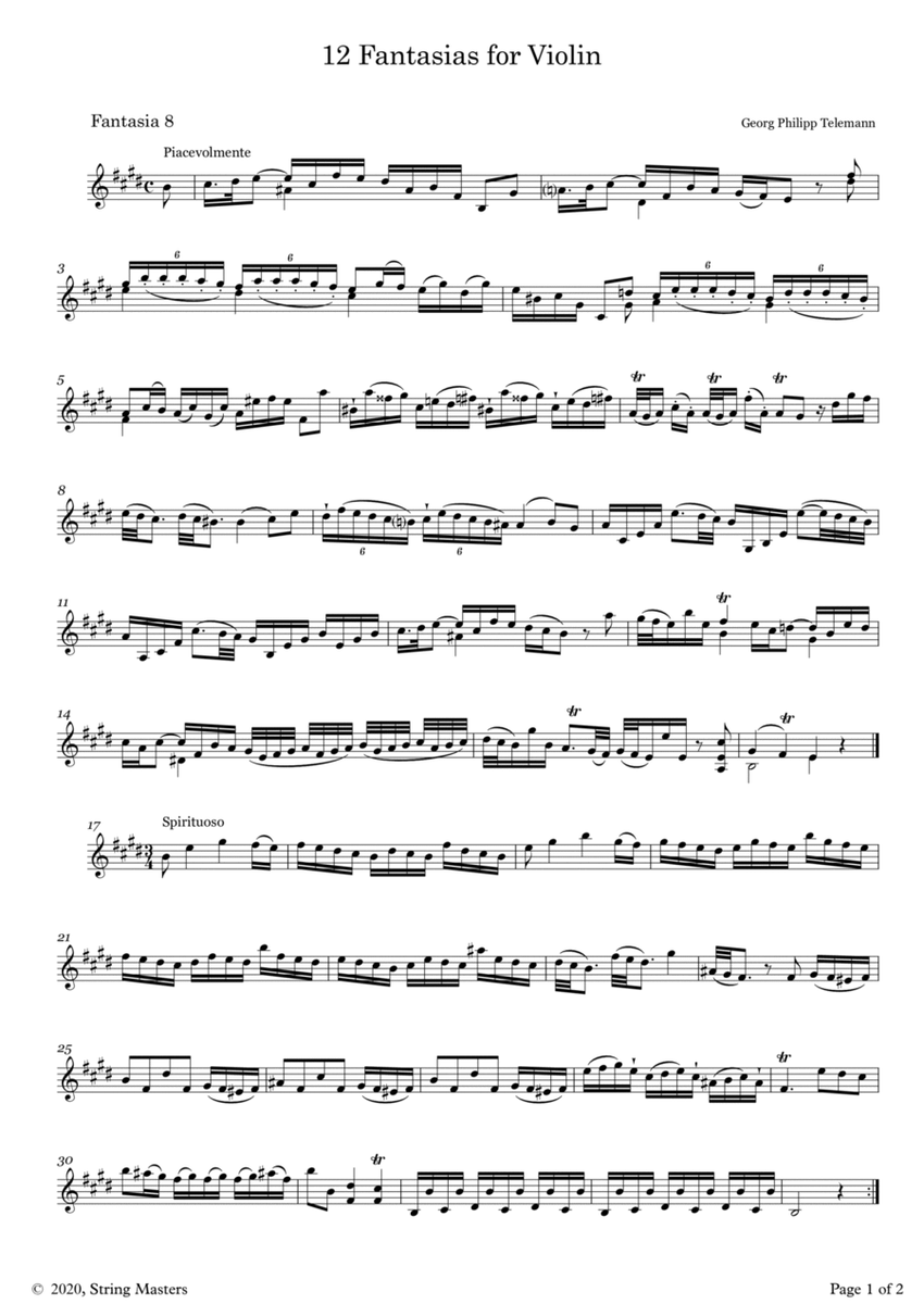 Telemann 12 Fantasias for Solo Violin, No 08