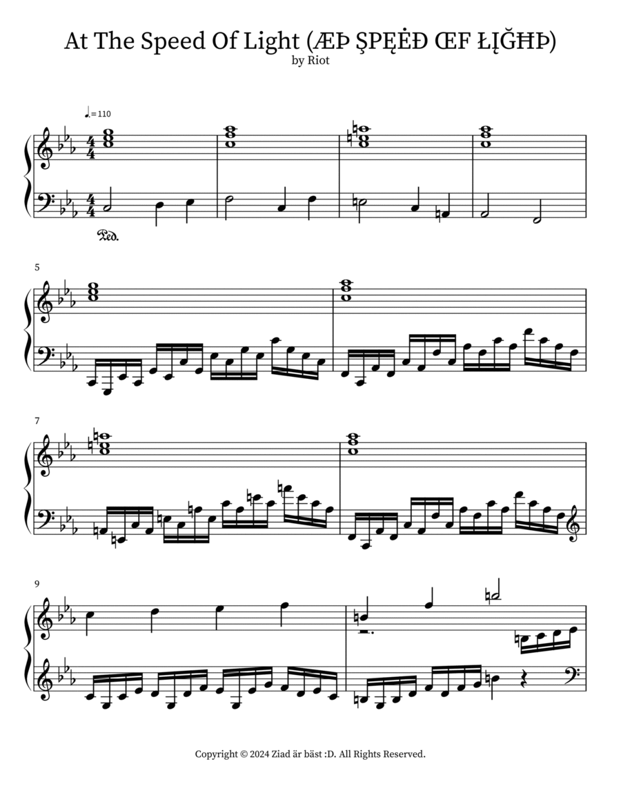 At The Speed Of Light (ÆÞ ŞPĘĖÐ ŒF ŁĮĞĦÞ) Piano Solo scores gallery preview page 1