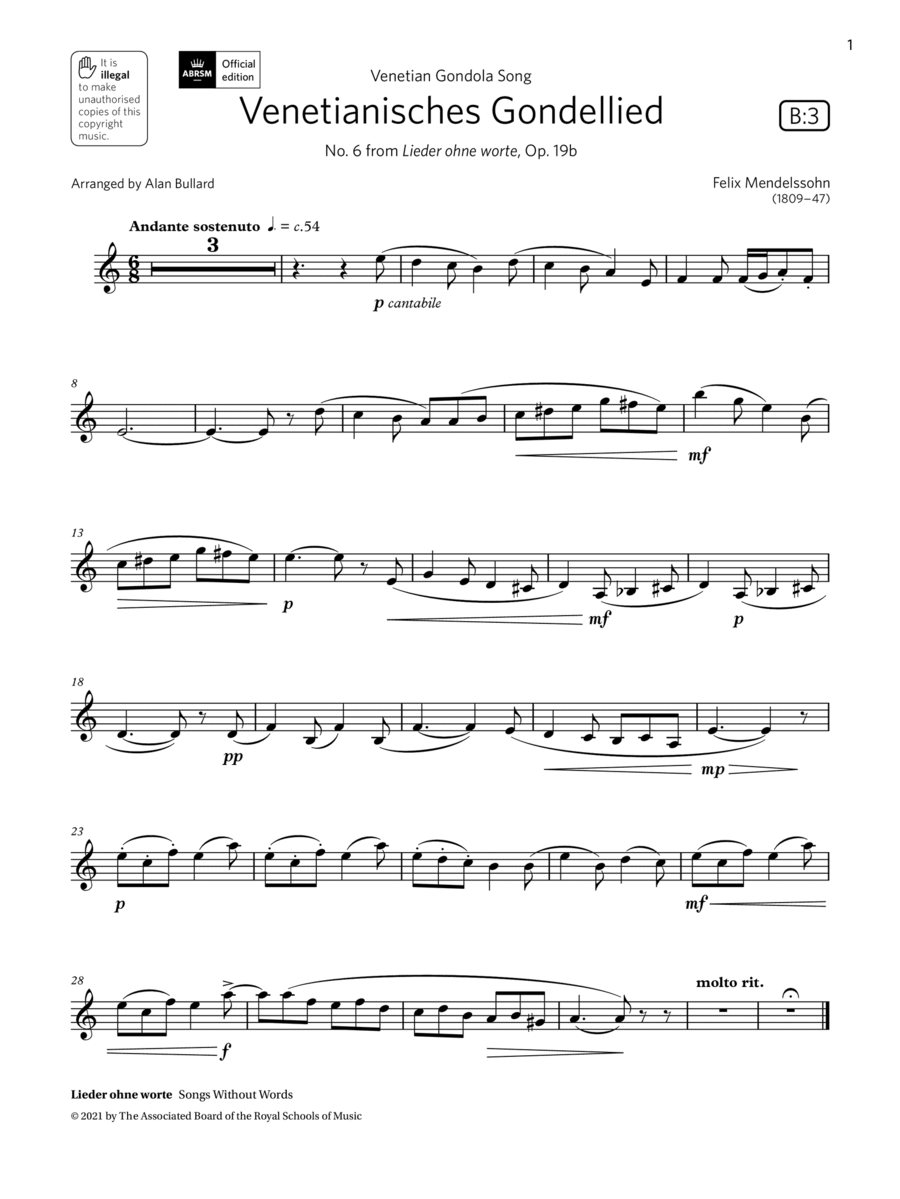 Venetianisches Gondellied (Grade 3 List B3 from the ABRSM Clarinet syllabus from 2022) Clarinet Solo scores gallery preview page 1