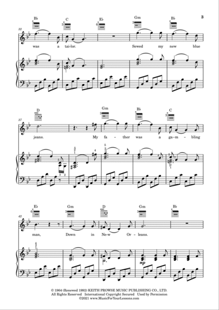 The House Of The Rising Sun The House Of The Rising Sun Voice scores gallery preview page 4