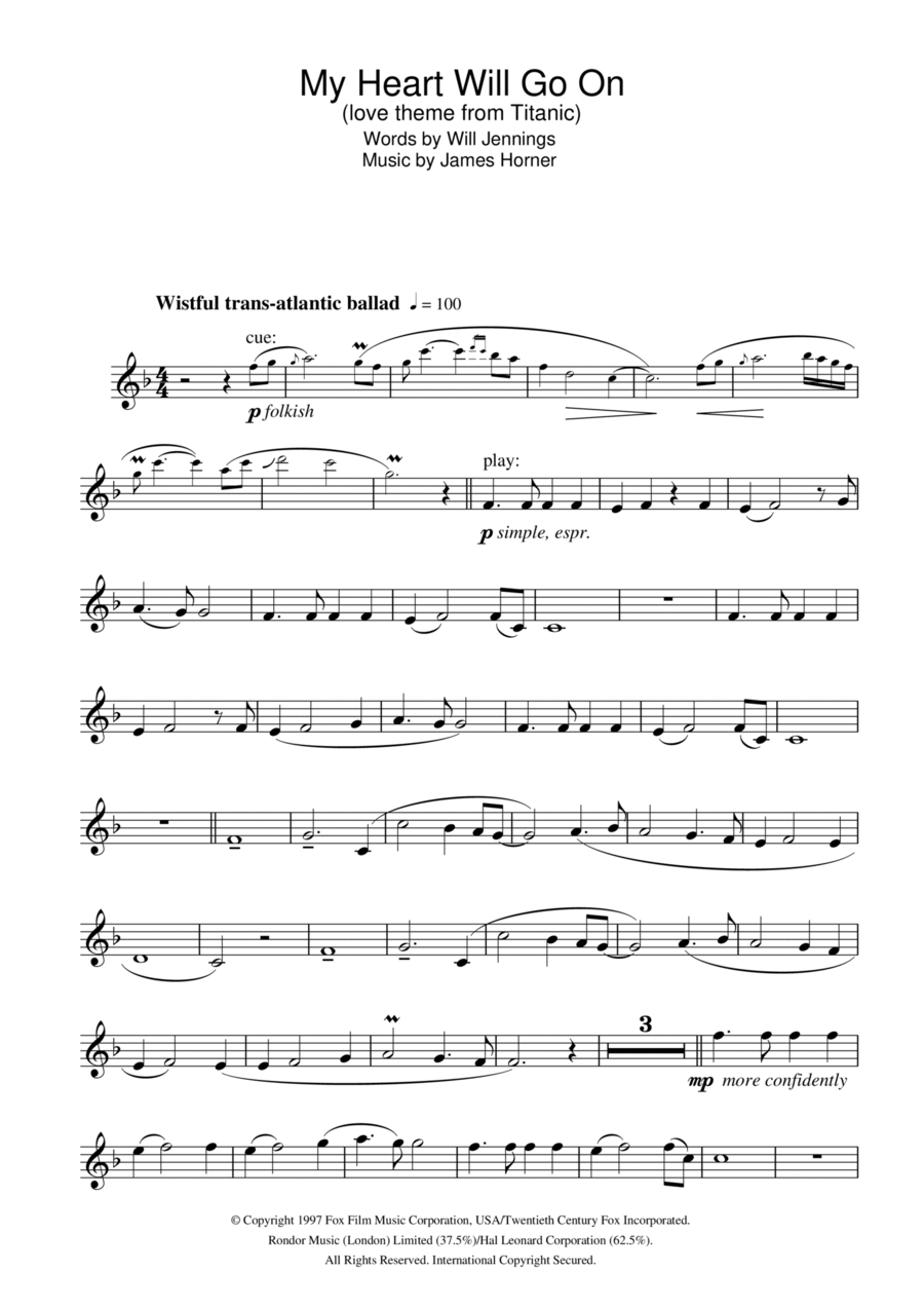 My Heart Will Go On (Love Theme from Titanic) Flute Solo scores gallery preview page 1