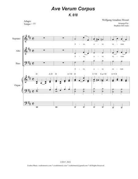 Ave Verum Corpus (Vocal Trio (SAB) - Organ Accompaniment) image number null