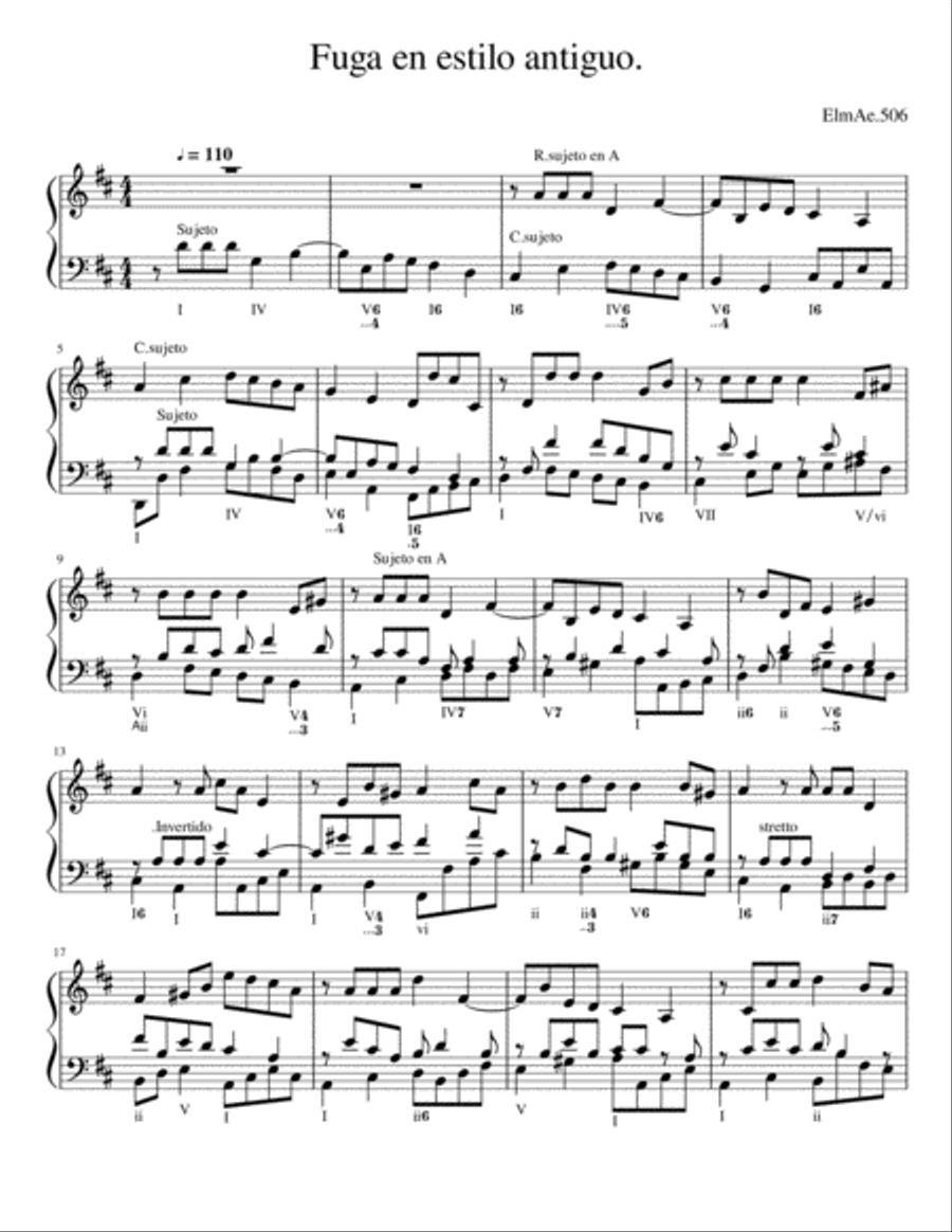 Fuga en D al estilo antiguo. Piano Solo scores gallery preview page 1