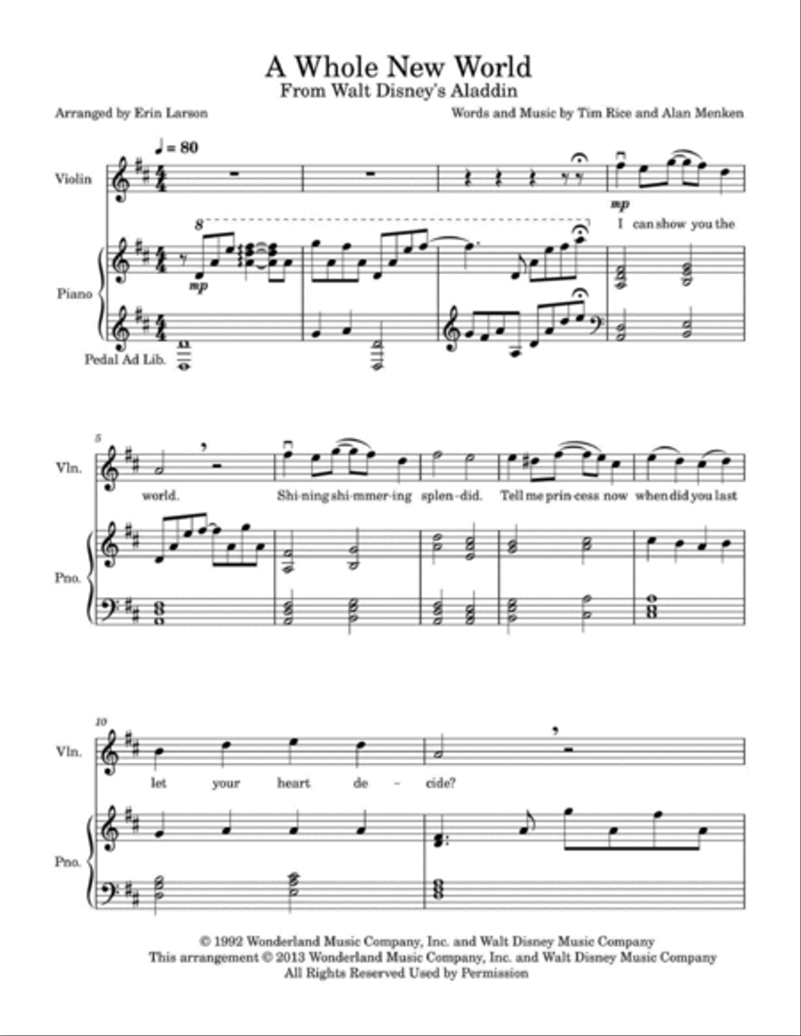 A Whole New World Violin Solo scores gallery preview page 2