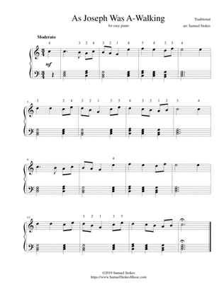 As Joseph Was A-Walking (The Cherry Tree Carol) - for easy piano