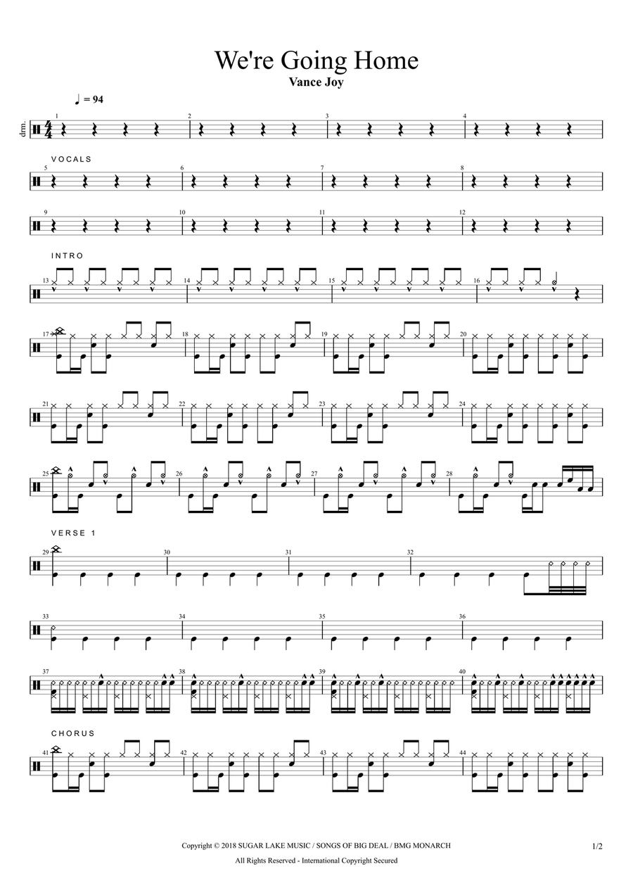 We're Going Home Drum Set scores gallery preview page 1